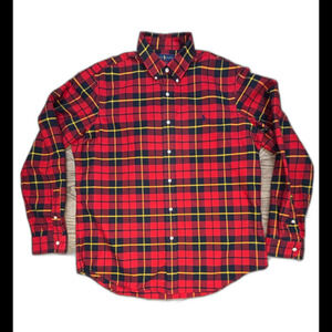 Ralph Lauren RED/NAVY/YELLOW PLAID Oxford Shirt Men's XL BLUE POLO PONY